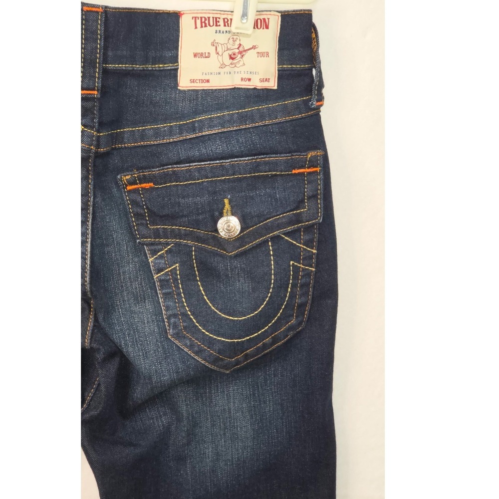 True Religion Ricky Relaxed Straight Jeans Dark Wash Flap Pocket Mens 29x33 - Picture 9 of 9